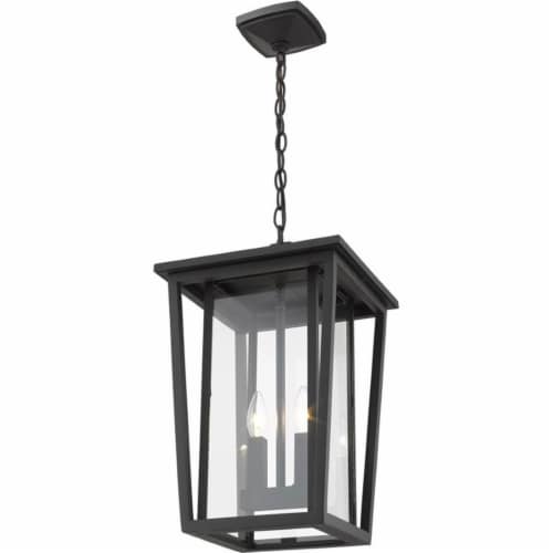 Z-Lite Seoul 2 Light Clear Glass Aluminum Outdoor Chain Mounted Pendant in Black Perspective: top