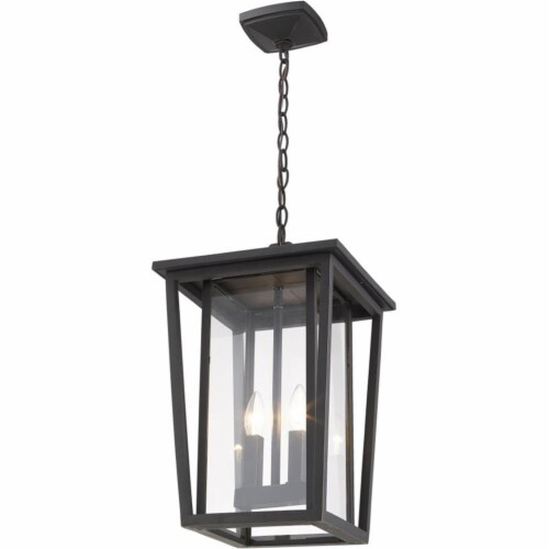 Z-Lite Seoul 2 Light Clear Glass Aluminum Outdoor Pendant in Bronze Perspective: top