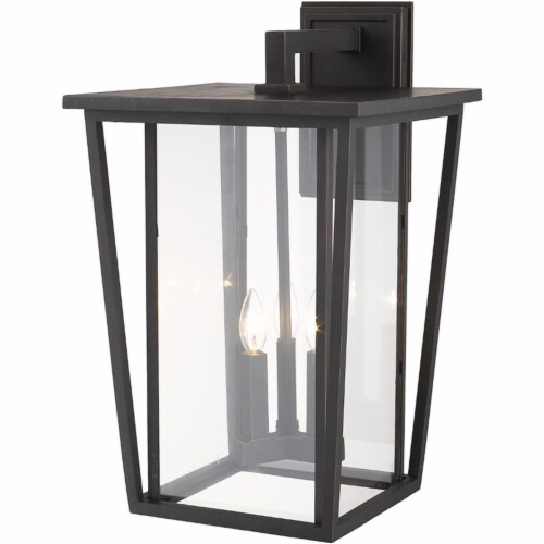 Z-Lite Seoul 3 Light 23  Clear Glass Aluminum Outdoor Wall Sconce in Bronze Perspective: top