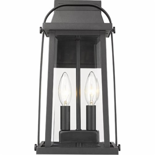 Z-Lite Millworks 2 Light Clear Glass Aluminum Outdoor Wall Sconce in Black Perspective: top