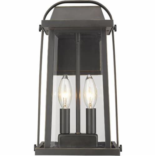 Z-Lite Millworks 2 Light Clear Glass Aluminum Outdoor Wall Sconce in Bronze Perspective: top
