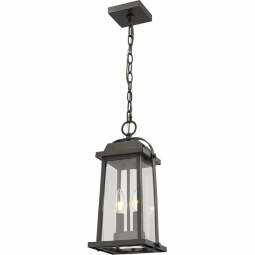 Z-Lite Millworks 2 Light Clear Glass Aluminum Outdoor Pendant in Bronze Perspective: top