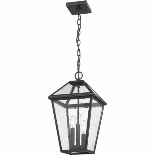 Z-Lite Talbot 3 Light 18  Seedy Glass Stainless Steel Outdoor Pendant in Bronze Perspective: top
