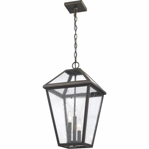 Z-Lite Talbot 3 Light 22  Seedy Glass Stainless Steel Outdoor Pendant in Bronze Perspective: top