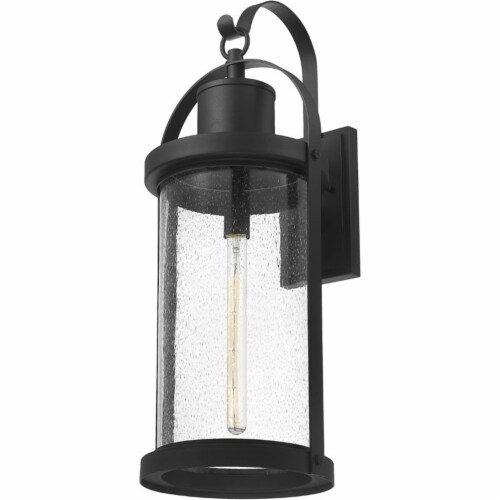 Z-Lite Roundhouse 32  Seedy Glass Aluminum Outdoor Wall Sconce in Black Perspective: top