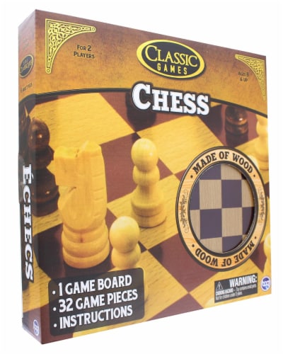 Classic Games Wood Chess Set | Board & 32 Game Pieces Perspective: top