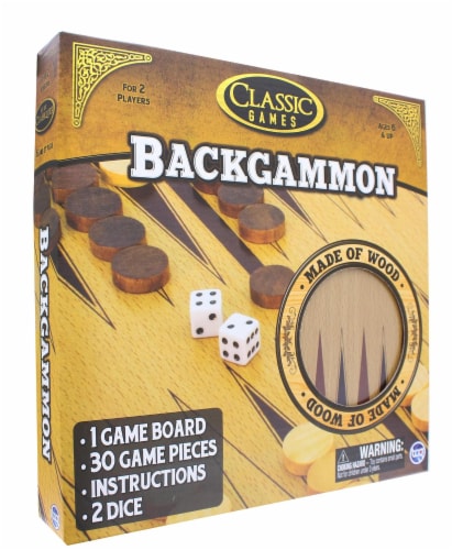Classic Games Wood Backgammon Set | Board & 30 Game Pieces Perspective: top