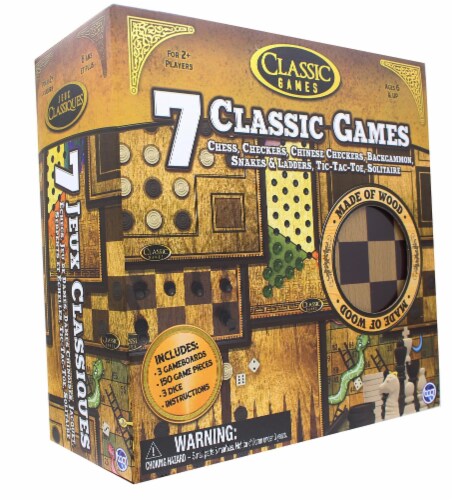 Classic Games Wood 7 Classic Games Set | 3 Boards & 150 Game Pieces Perspective: top