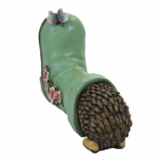 Home & Garden Rainboot And Hedgehog Polyresin Yard Decor A6188 Green Perspective: top
