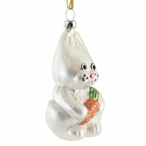Holiday Ornament Bunny Holding Carrott Glass Rabbit Easter Christmas Of17224 Perspective: top