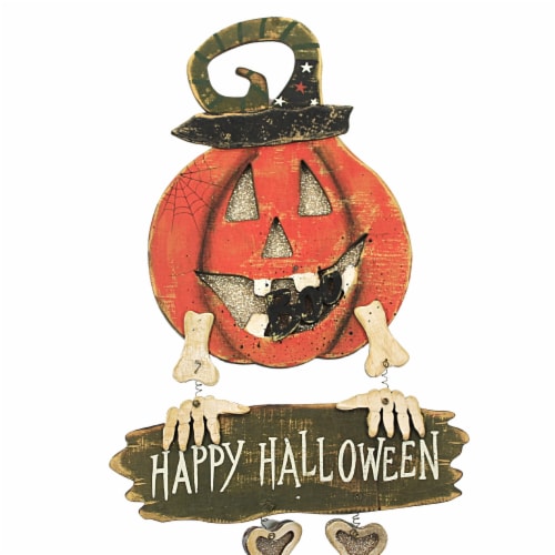 Halloween Spooky Greeting Decor Wood Wall Hanging Trick Or Treat J8686 Pumpkin Perspective: top