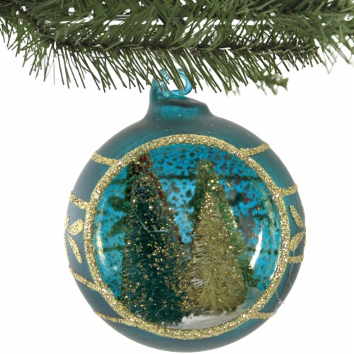 Holiday Ornament Jewel-Tide Bottle Brush Tree Ball Diorama Glittered Lc0663 Blue Perspective: top