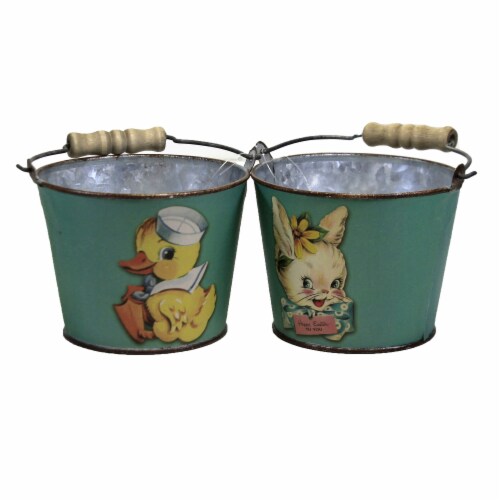Easter Happy Easter Buckets Set / 5 Tin Basket Decorate Retro Duck Lamb 105052 Perspective: top