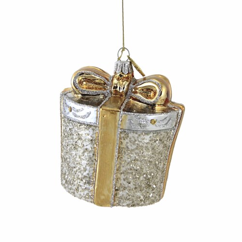 Huras Silver & Gold Christmas Gift Glass Ornament Wedding Anniversary C587 Perspective: top