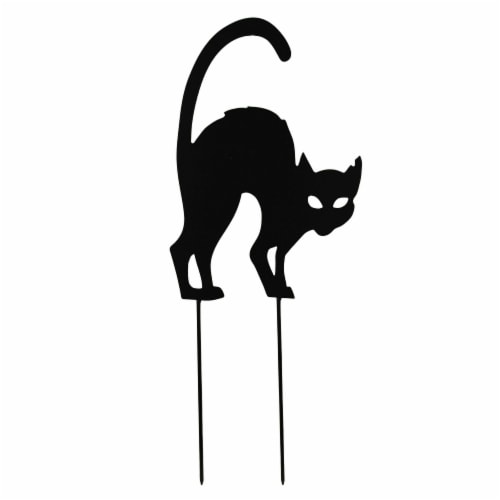 Black cat with arched back line and solid icon, halloween concept