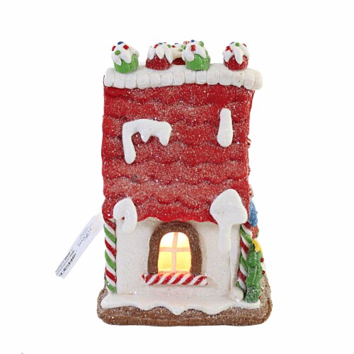 Christmas Gingerbread House With Led Clay Table Top Lighted Gbj0021 Red Perspective: top