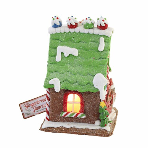 Christmas Gingerbread House With Led Clay Table Top Lighted Gbj0021 Green Perspective: top