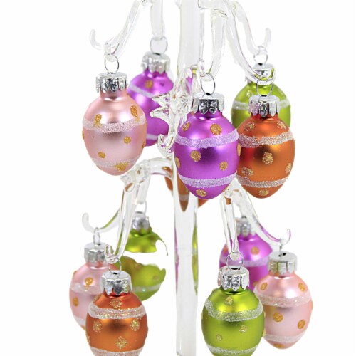 Easter Easter Tree W/Ornaments Set Glass Glitter Accents Ea16280 Dots/Stripes Perspective: top