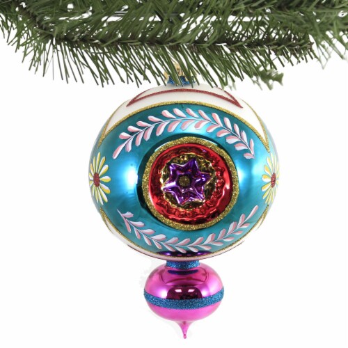 Sbk Gifts Holiday Floral Teal Triple Reflector Ornament Teardrop Christmas Sbk221106 Perspective: top