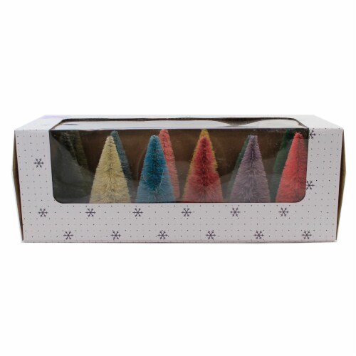 Christmas Rainbow Trees Set/12 Small Br Plastic Mulitcolor Bottle Brush Ms436s Perspective: top