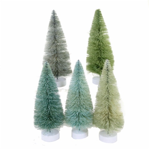 Christmas Winter Green Trees Set 12 Plastic Bottle Brush Neutral Ms436lwg Perspective: top
