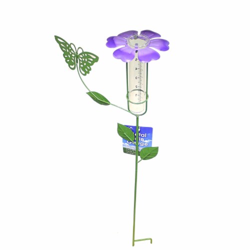 Home & Garden Flower Top Rain Guage Metal Yard Decor Stake Ge410 Purple Perspective: top