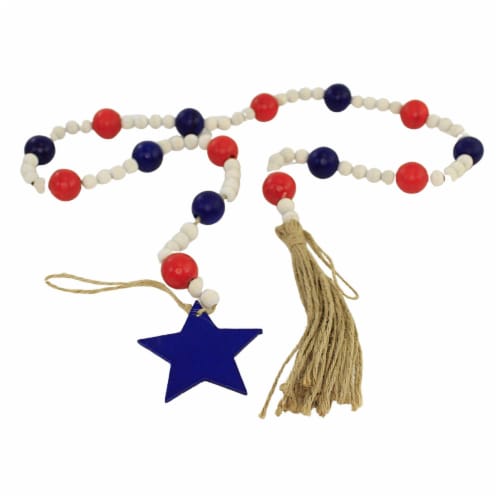 Patriotic Red White Blue Bead Garland Wood Usa Americana A5322 Star Perspective: top