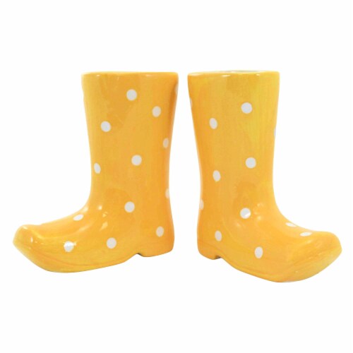Home Decor Rain Boot Bud Vase Dolomite Wellies Polka Dots A5227 Yellow Perspective: top