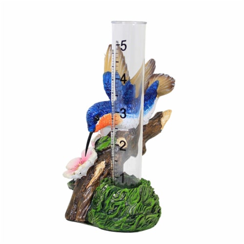 Home & Garden Hummingbird Rain Guage Polyresin Measure Water A7227 Blue Perspective: top