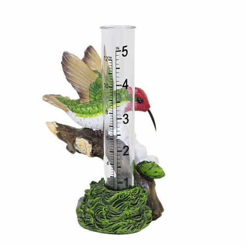 Home & Garden Hummingbird Rain Guage Polyresin Measure Water A7227 Green Perspective: top