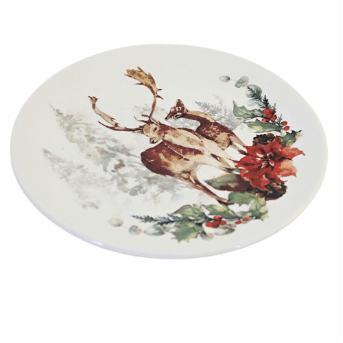 Tabletop Stag Snack/Dessert Plate Dolomite Christmas Poinsettia Mx181403 Perspective: top
