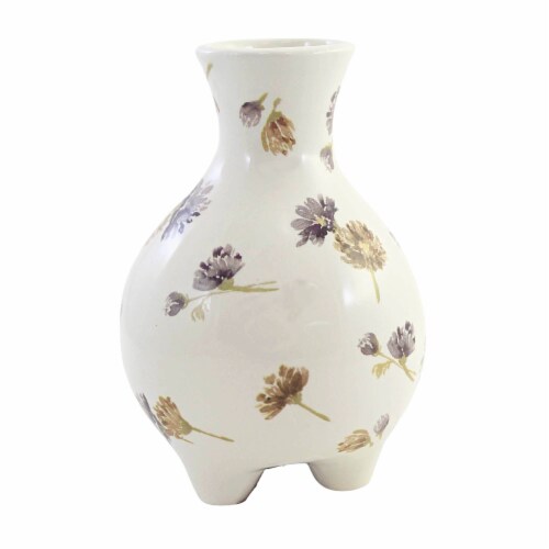 Home Decor Cottage Floral Vase Dolomite Footed Flowers A7007 Gray Perspective: top