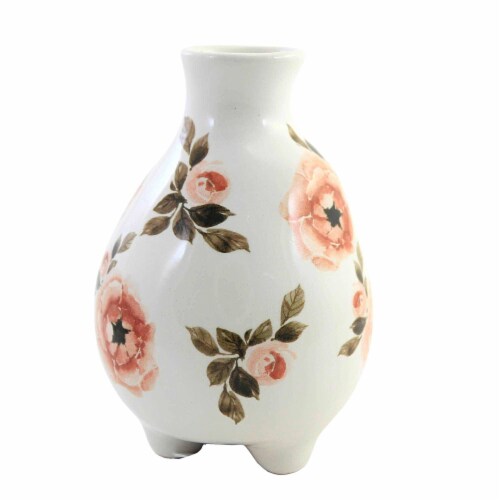 Home Decor Cottage Floral Vase Dolomite Footed Flowers A7007 Pink Perspective: top