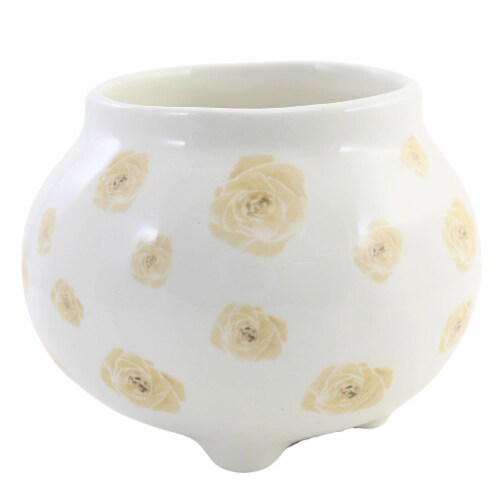 Home Decor Cottage Floral Vase Dolomite Footed Flowers A7007 Yellow Perspective: top