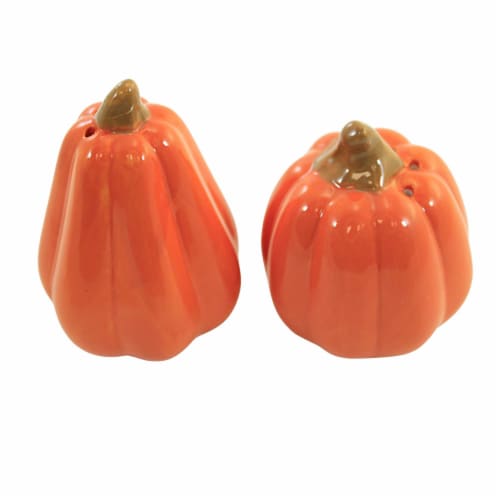 Tabletop Pumpkin Salt And Pepper Shaker Dolomite Halloween Fall H8400 Orange Perspective: top