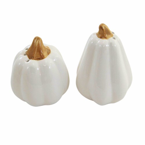 Tabletop Pumpkin Salt And Pepper Shaker Dolomite Halloween Fall H8400 White Perspective: top