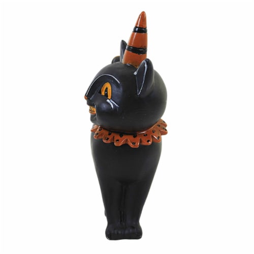 Halloween Black Cat Jack Polyresin Vintage-Looking Pumpkin
