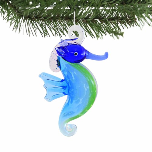 Holiday Ornament Festive Seahorse Artglass Small Marine Fish Orn74942 Blue Perspective: top