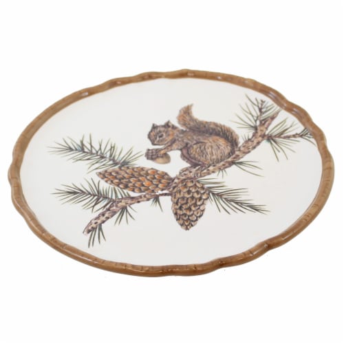 Tabletop Woodland Critter Plate Ceramic Cocktail Pinecones Th00655 Squirrel Perspective: top