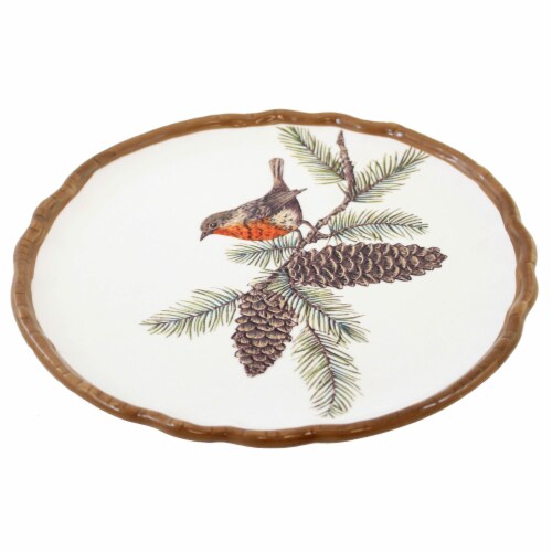 Tabletop Woodland Critter Plate Ceramic Cocktail Pinecones Th00655 Red Perspective: top