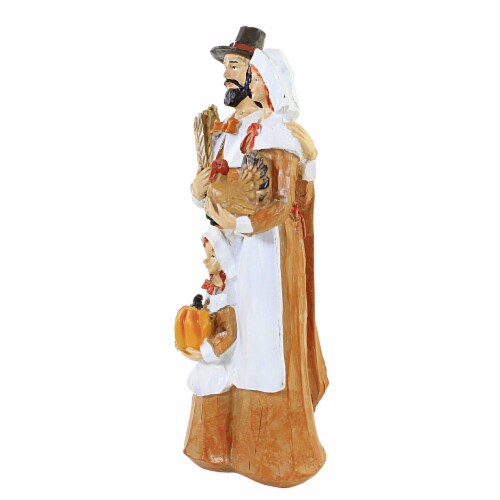 Thanksgiving Pilgrim Family Polyresin Pumpkins Wheat Dinner Th00598 Orange Perspective: top