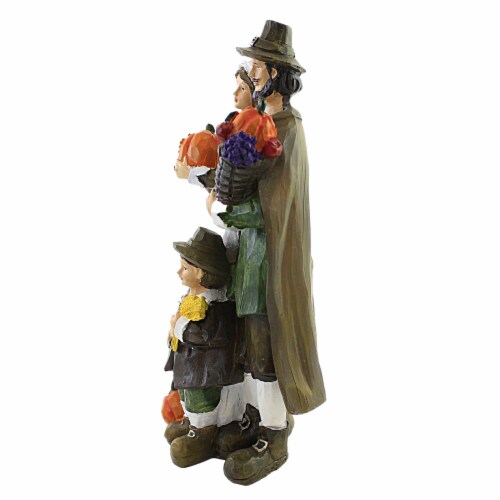 Thanksgiving Pilgrim Family Polyresin Pumpkins Wheat Dinner Th00598 Brown Perspective: top