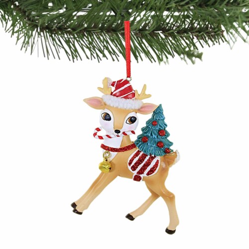Holiday Ornament Peppermint Reindeer Polyresin Christmas Tree D4112 Stripe Perspective: top