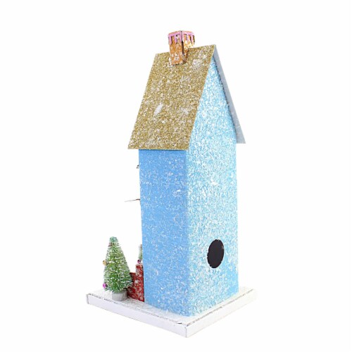 Christmas Blue Townhouse Paper Board Putz Bird Bottle Bursh Tree Hou341 Perspective: top