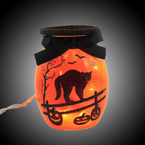 Stony Creek Halloween Pre-Lit Small Jar Glass Cat Haunted House Hsh2280 Cat Perspective: top
