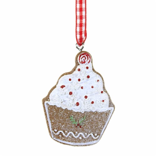 Holiday Ornament Gingerbread Cupcake Set/3 Polyresin Sprinkles Candies G79469 Perspective: top