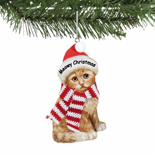 Holiday Ornament Kitten With Knitted Scarf Christmas Santa Hat