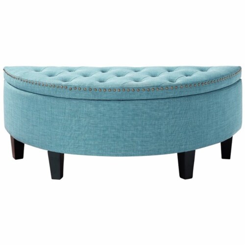 Posh Living Nathan Linen Modern Contemporary Button  Tufted Gold Nailhead Trim Half Moon Stor Perspective: top