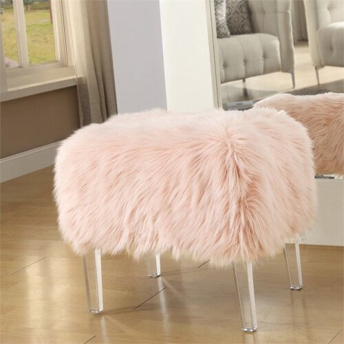 Pink fur ottoman deals