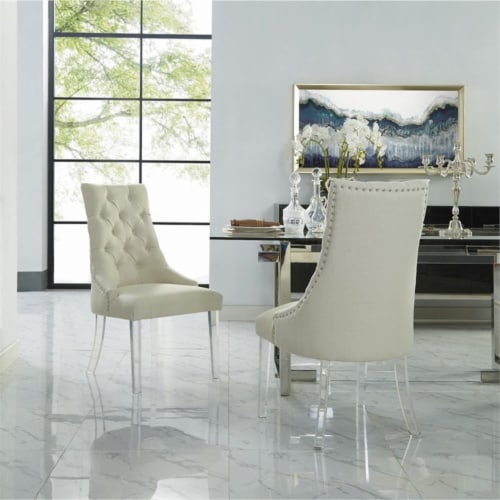 Colton Linen Acrylic Leg Dining Chair Set of 2 Cream White 1 Metro Market